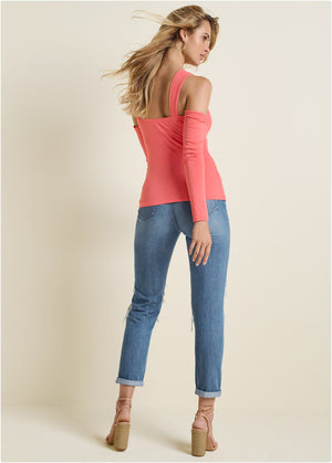 Cold-Shoulder Long Sleeve Top - Sugar Coral - thumbnail-3