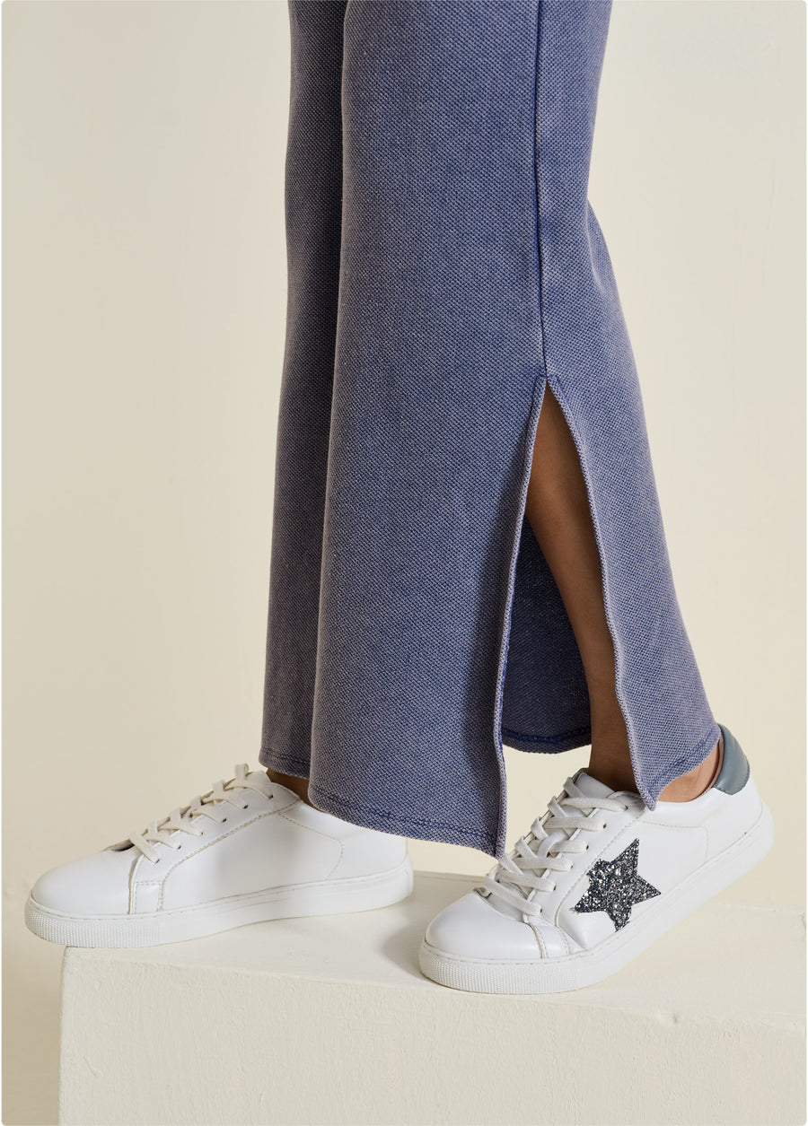 Washed Slit Flare Leg Pants - Dark Blue