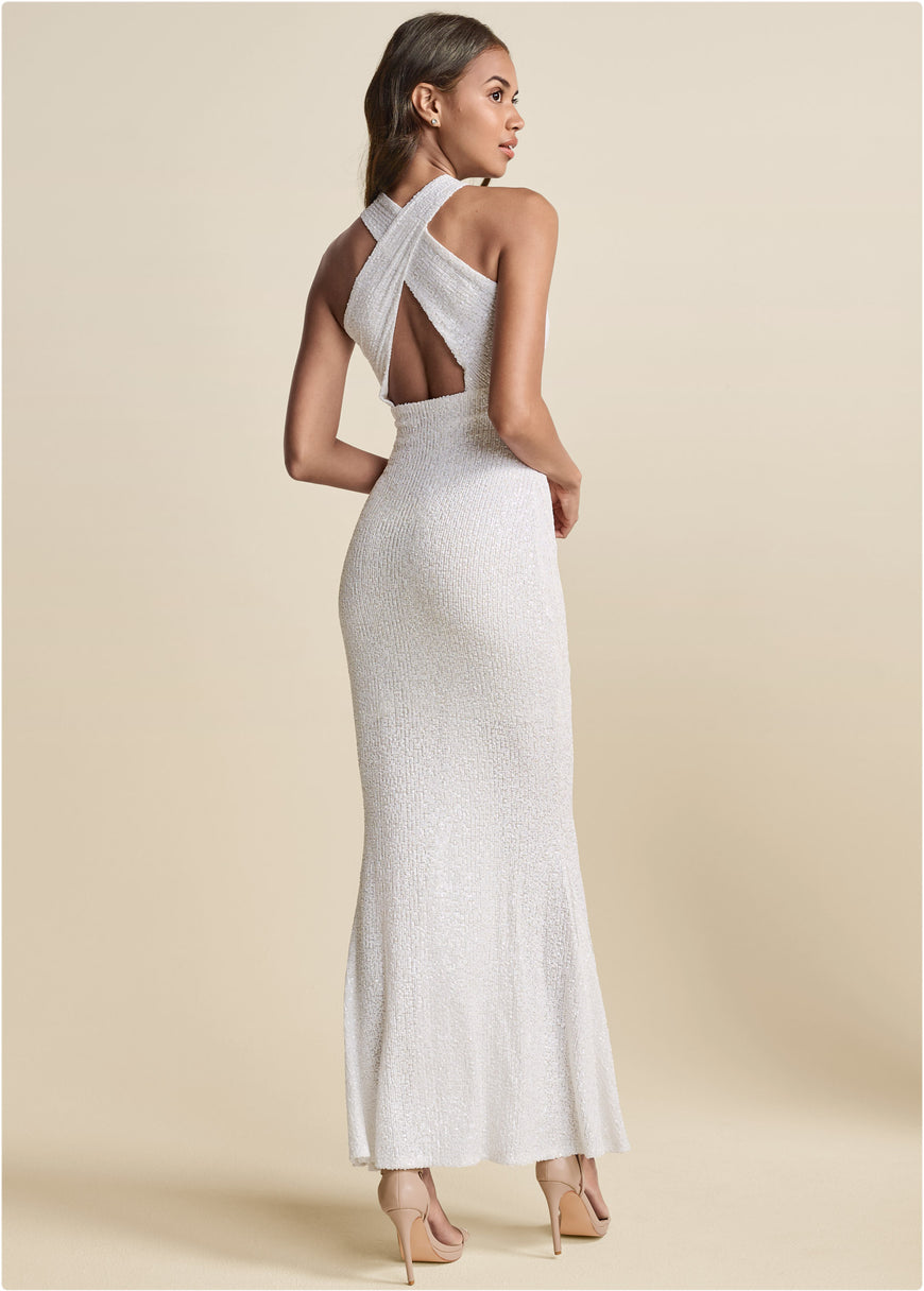 Robe trapèze à sequins - Blanc