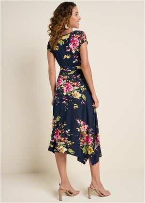 Floral Printed Dress - Navy Multi - thumbnail-2