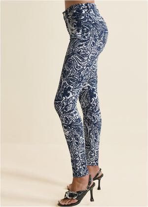 Paisley Print Skinny Jeans - Blue Multi - thumbnail-4