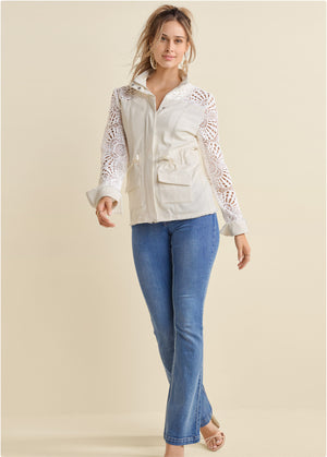 Crochet sleeve utility jacket  - Off White - thumbnail-2