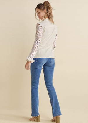 Crochet sleeve utility jacket  - Off White - thumbnail-3