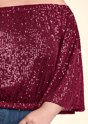 Off-The-Shoulder Sequin Top - Wine - thumbnail-13