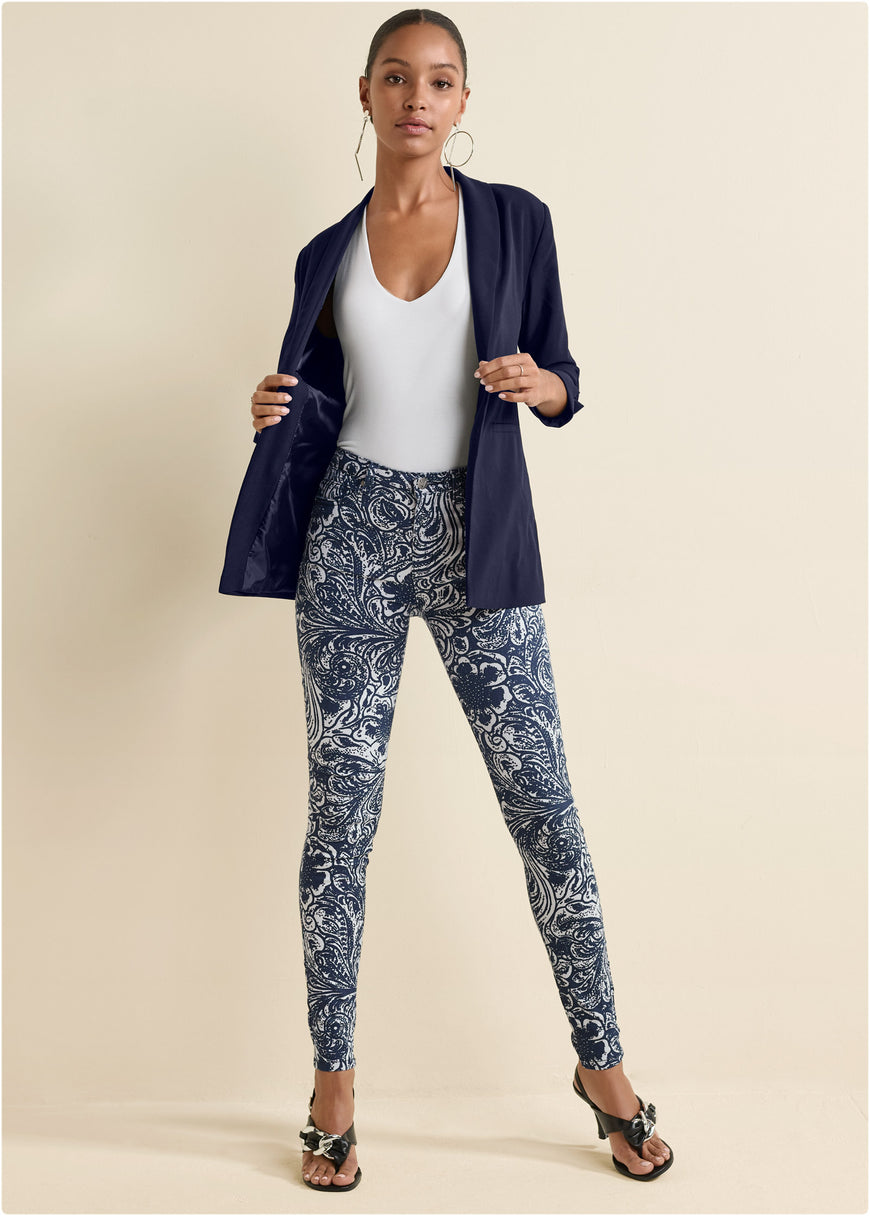 Paisley Print Skinny Jeans - Blue Multi