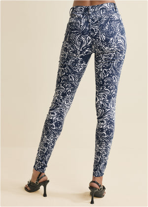 Paisley Print Skinny Jeans - Blue Multi - thumbnail-3