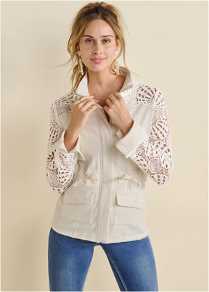 Crochet Sleeve Utility Jacket  - Off White - thumbnail-1