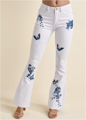 Patchwork Flared Jeans - White Multi - thumbnail-2