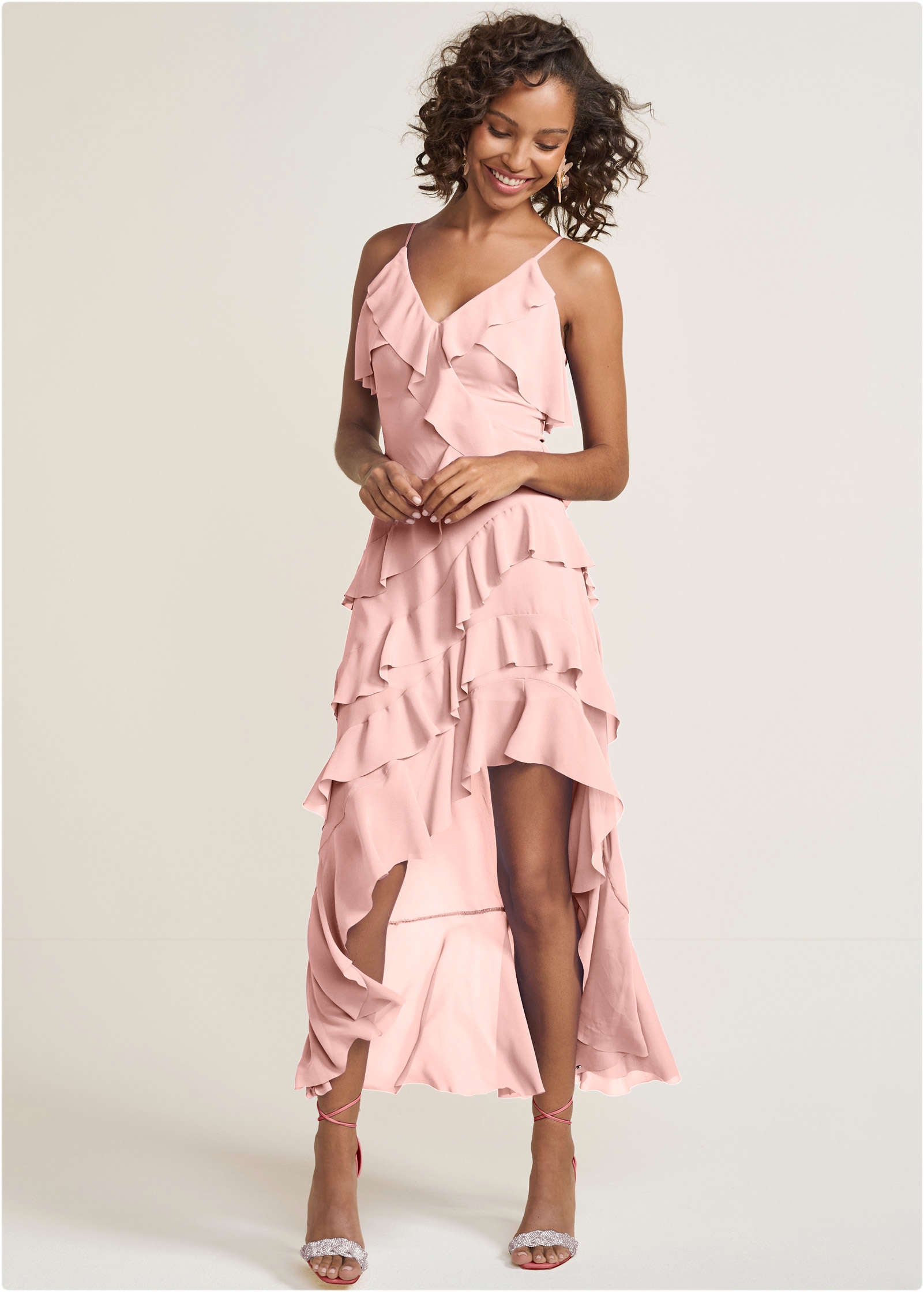 High-Low Ruffle Maxi Dress - Pink