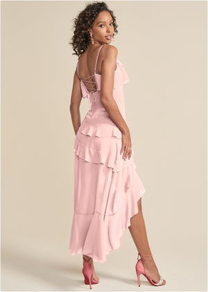 High-Low Ruffle Maxi Dress - Pink - thumbnail-2