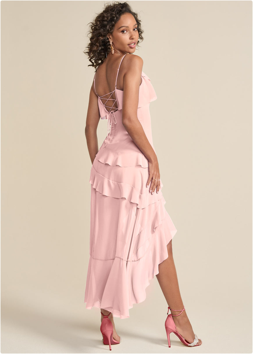 High-Low Ruffle Maxi Dress - Pink