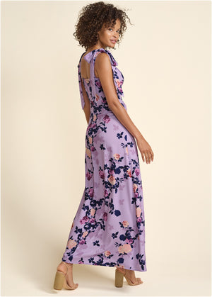 Tie Shoulder Maxi Dress - Purple Multi - thumbnail-2