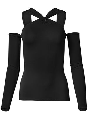 Cold-Shoulder Long Sleeve Top - Black - thumbnail-6