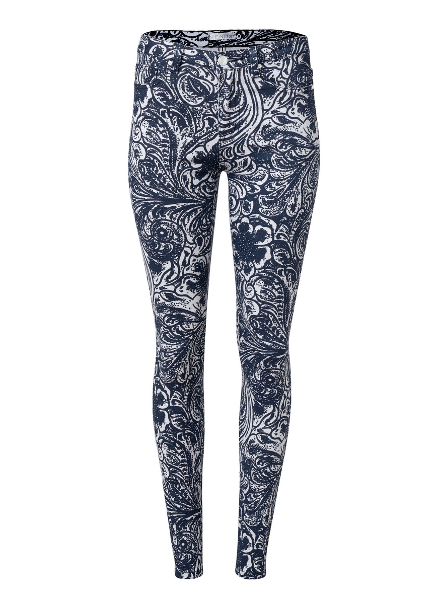 Paisley Print Skinny Jeans - Blue Multi