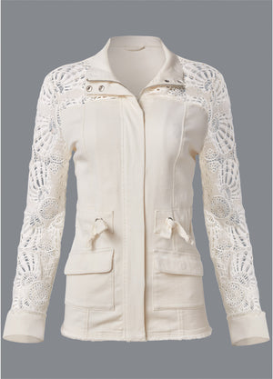 Crochet Sleeve Utility Jacket  - Off White - thumbnail-6