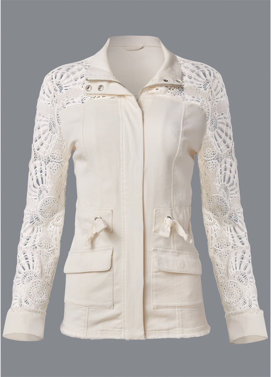 Crochet sleeve utility jacket  - Off White