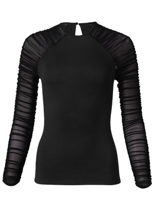 Mesh Ruched Top - Black - thumbnail-5