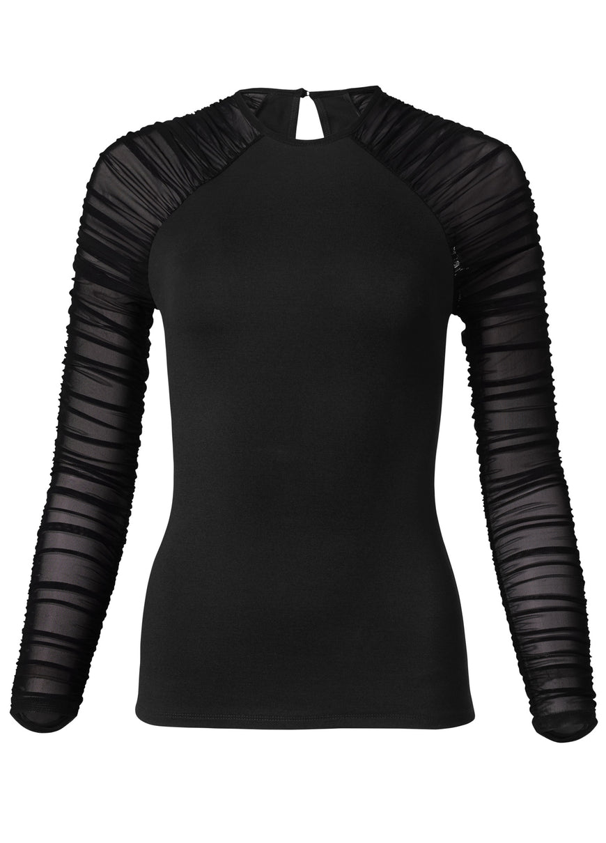 Mesh Ruched Top - Black