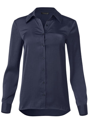 Soft Button-Down Blouse - Navy - thumbnail-6