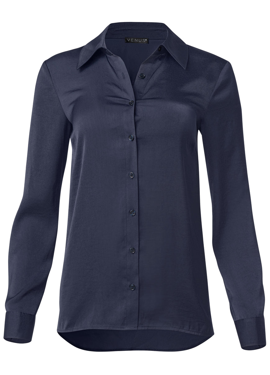 Soft Button-Down Blouse - Navy