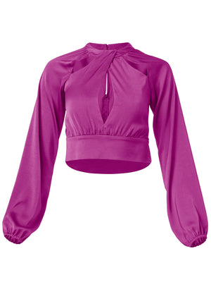 Cropped Cut-Out Blouse - Dark Pink - thumbnail-6