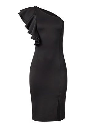 One-Shoulder Ruffle Dress - Black - thumbnail-6