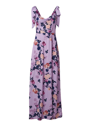 Tie Shoulder Maxi Dress - Purple Multi - thumbnail-5