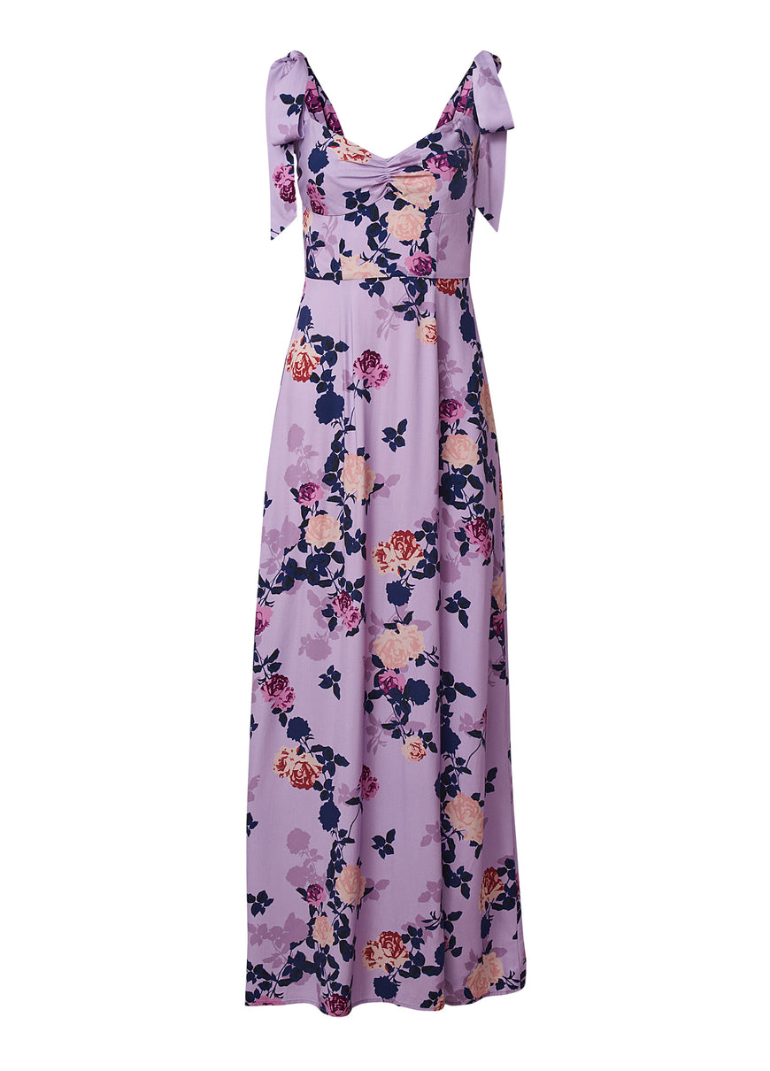 Tie Shoulder Maxi Dress - Purple Multi