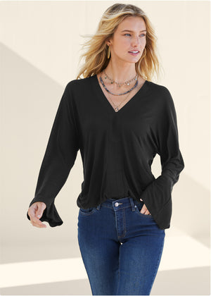 Banded Hem Top - Black - thumbnail-6