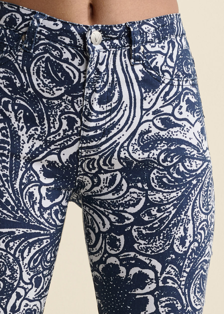 Paisley Print Skinny Jeans - Blue Multi