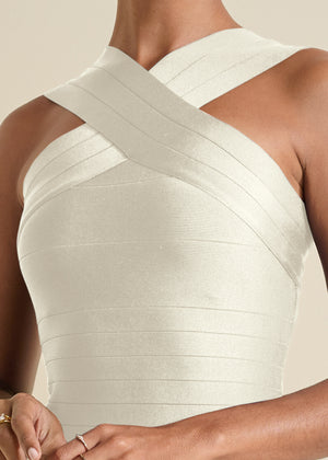 Cross-Neck Bandage Dress - White - thumbnail-3