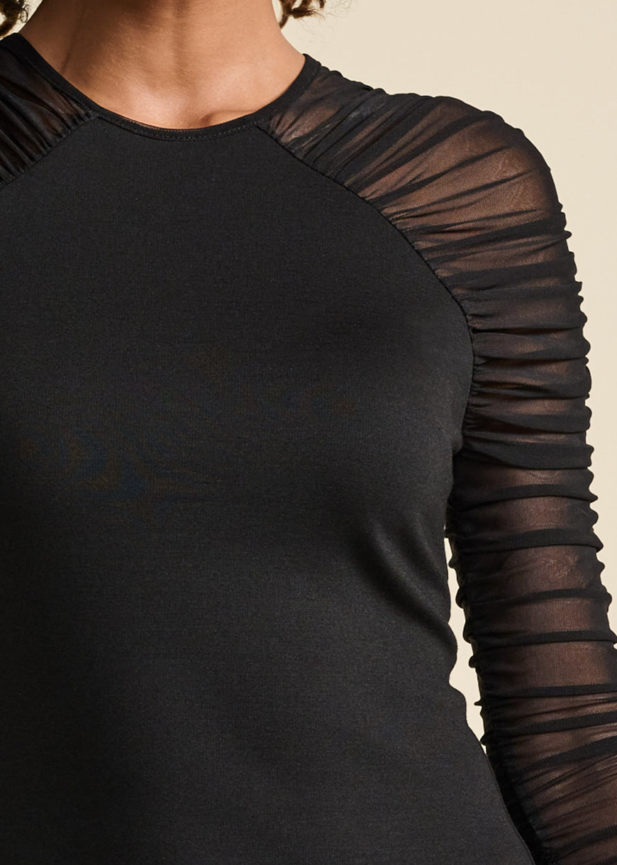 Mesh Ruched Top - Black