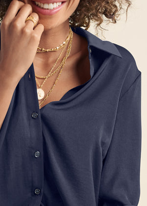 Soft Button-Down Blouse - Navy - thumbnail-4