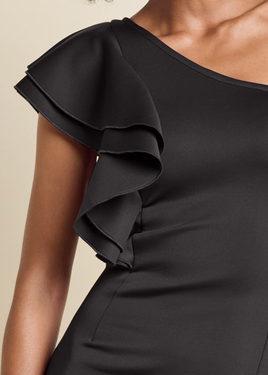 One-Shoulder Ruffle Dress - Black