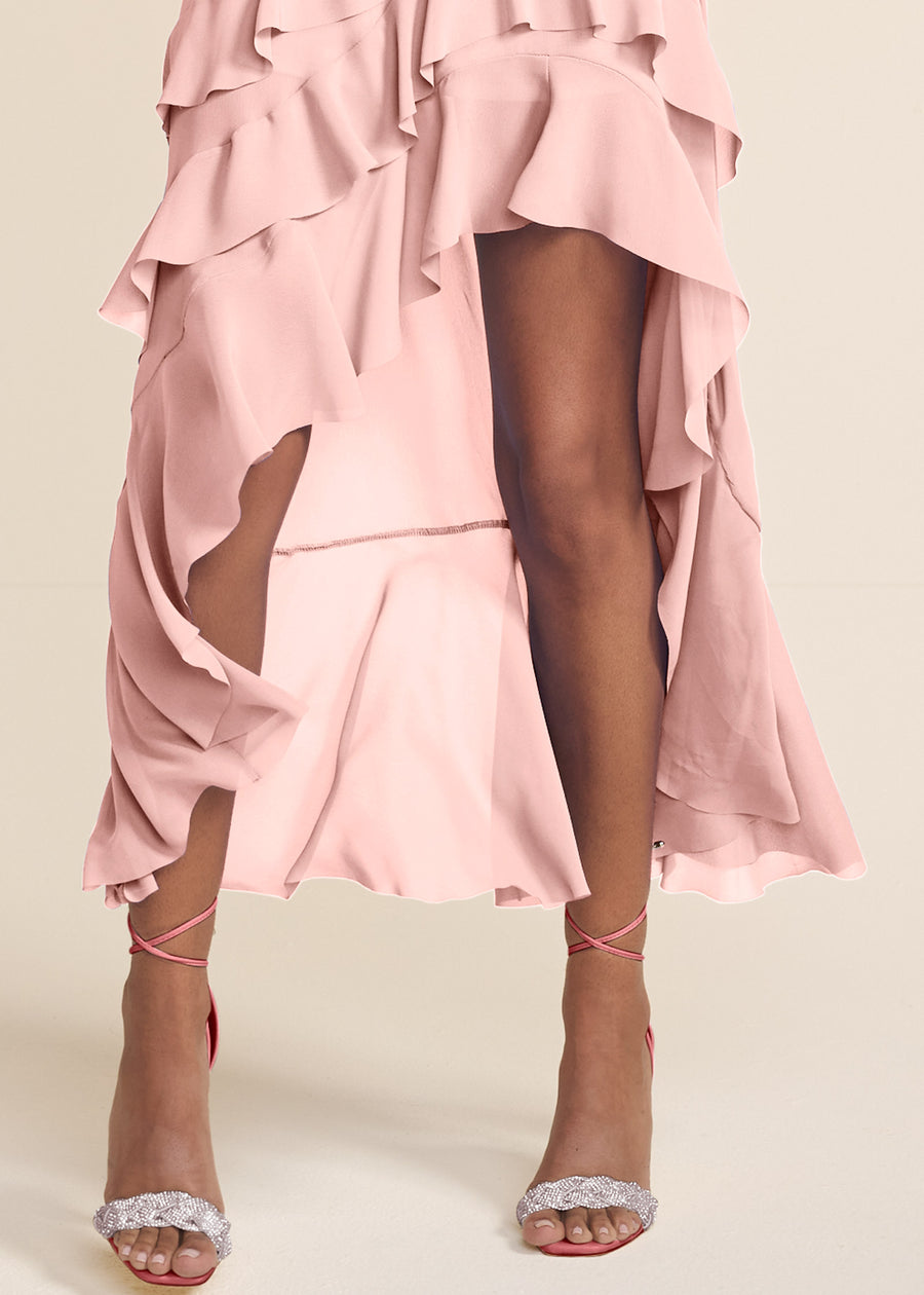 High-Low Ruffle Maxi Dress - Pink