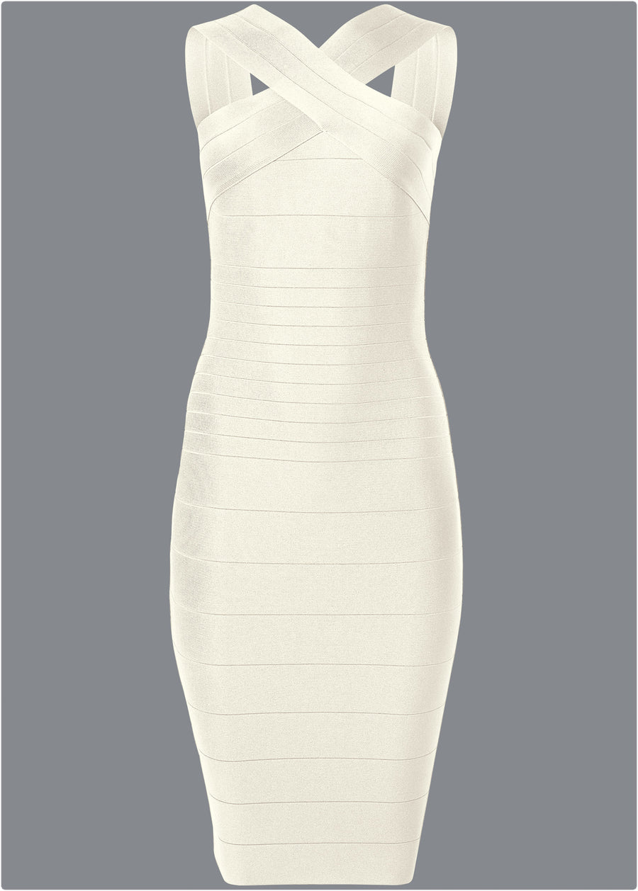 Cross-Neck Bandage Dress - White