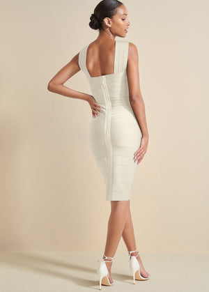 Cross-Neck Bandage Dress - White - thumbnail-2