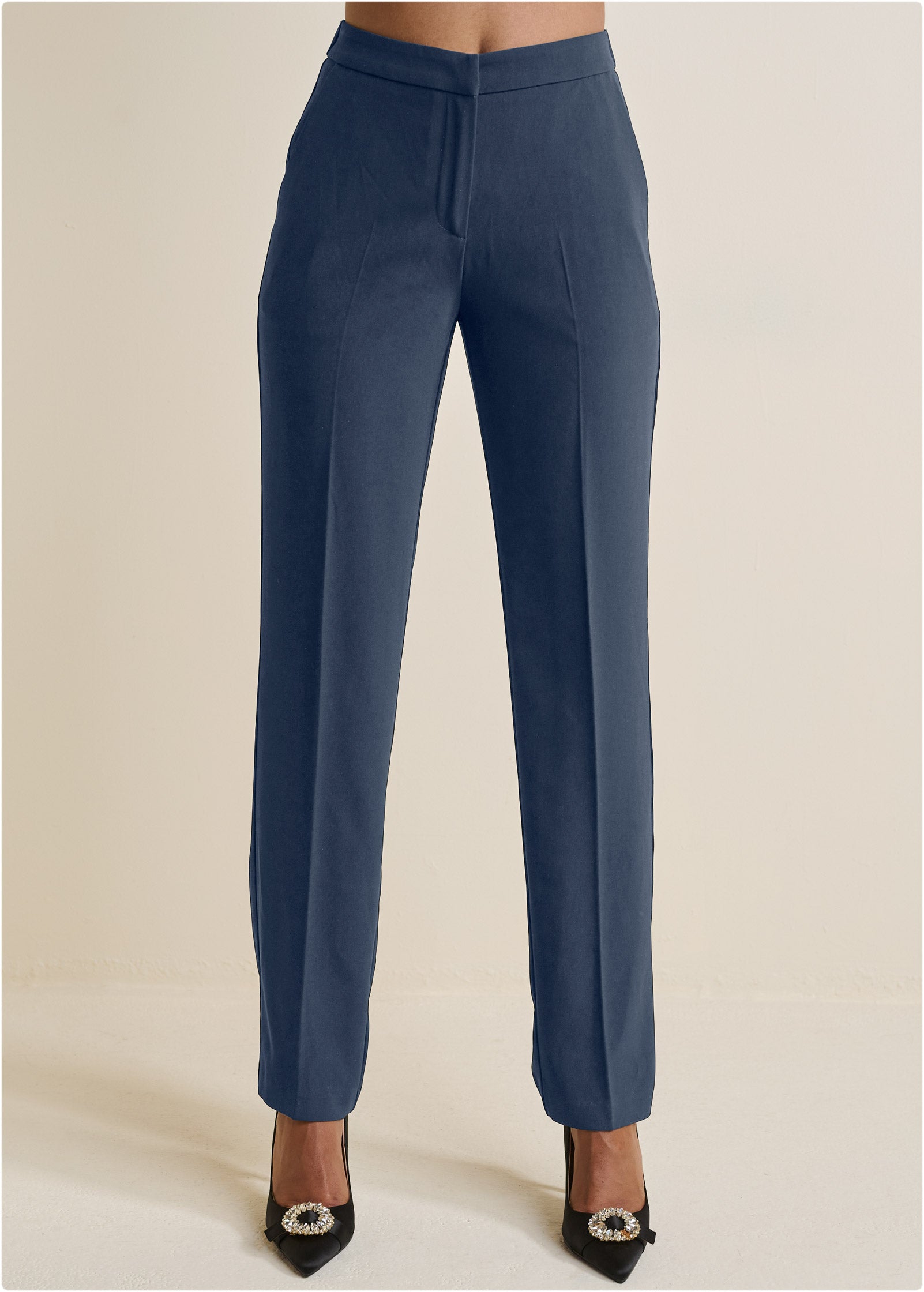 High-Rise Straight Trousers - Navy