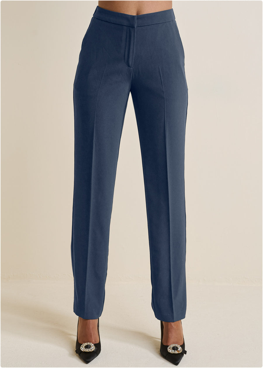 Pantalon droit taille haute - Marine