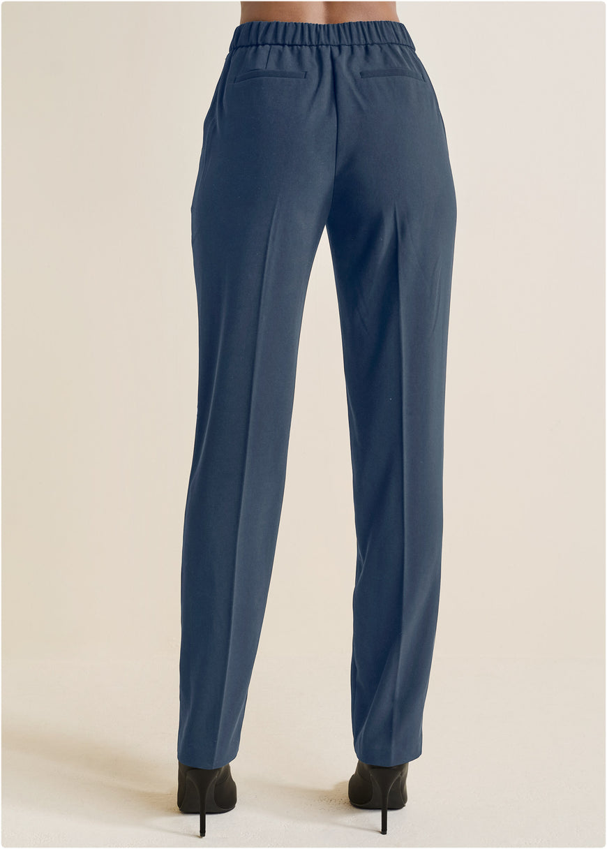 High-Rise Straight Trousers - Navy