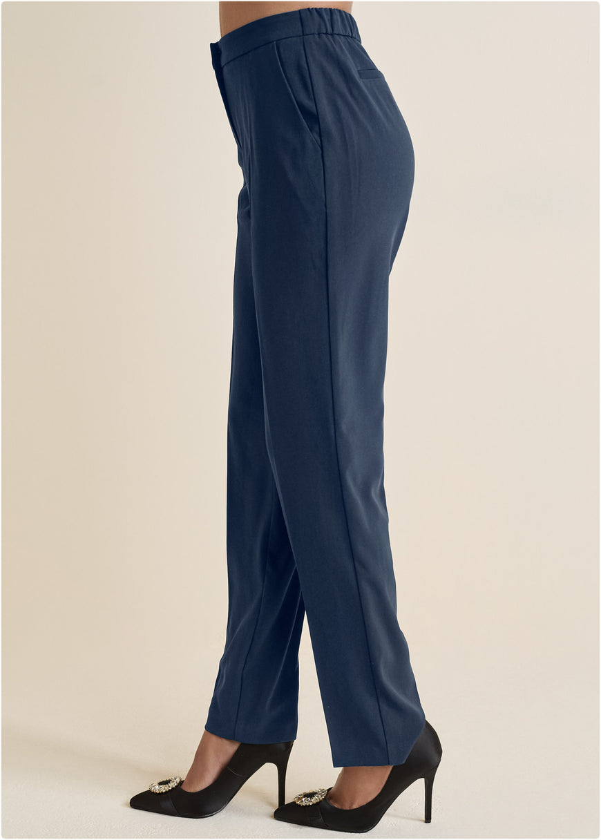 High-Rise Straight Trousers - Navy