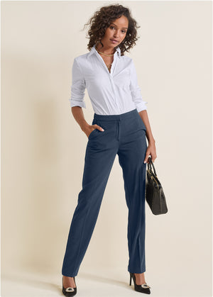 Pantalon droit taille haute - Marine - thumbnail-7