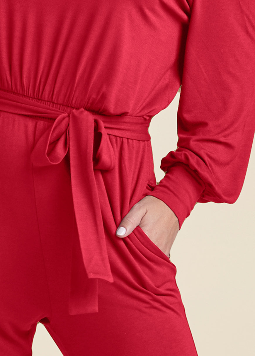 Off-Shoulder Jumpsuit - Red