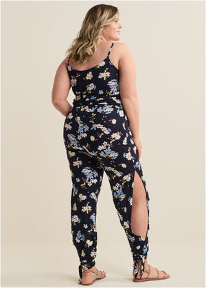 Slit detail jumpsuit - Black & Blue - thumbnail-7