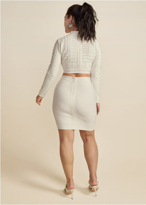 Two-Piece Bandage Dress - White - thumbnail-8