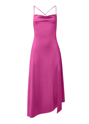 Robe midi en satin - Fuchsia - thumbnail-5