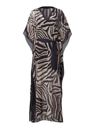 Animal Print Caftan Dress  - Black & Natural - thumbnail-5