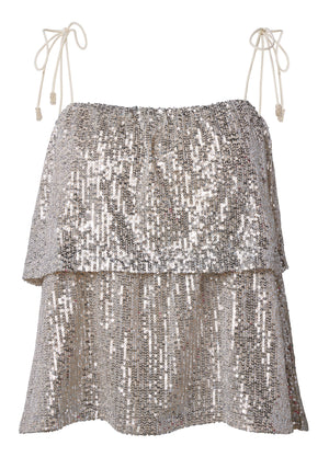 Tiered Sequin Tank Top - Champagne Metallic - thumbnail-6