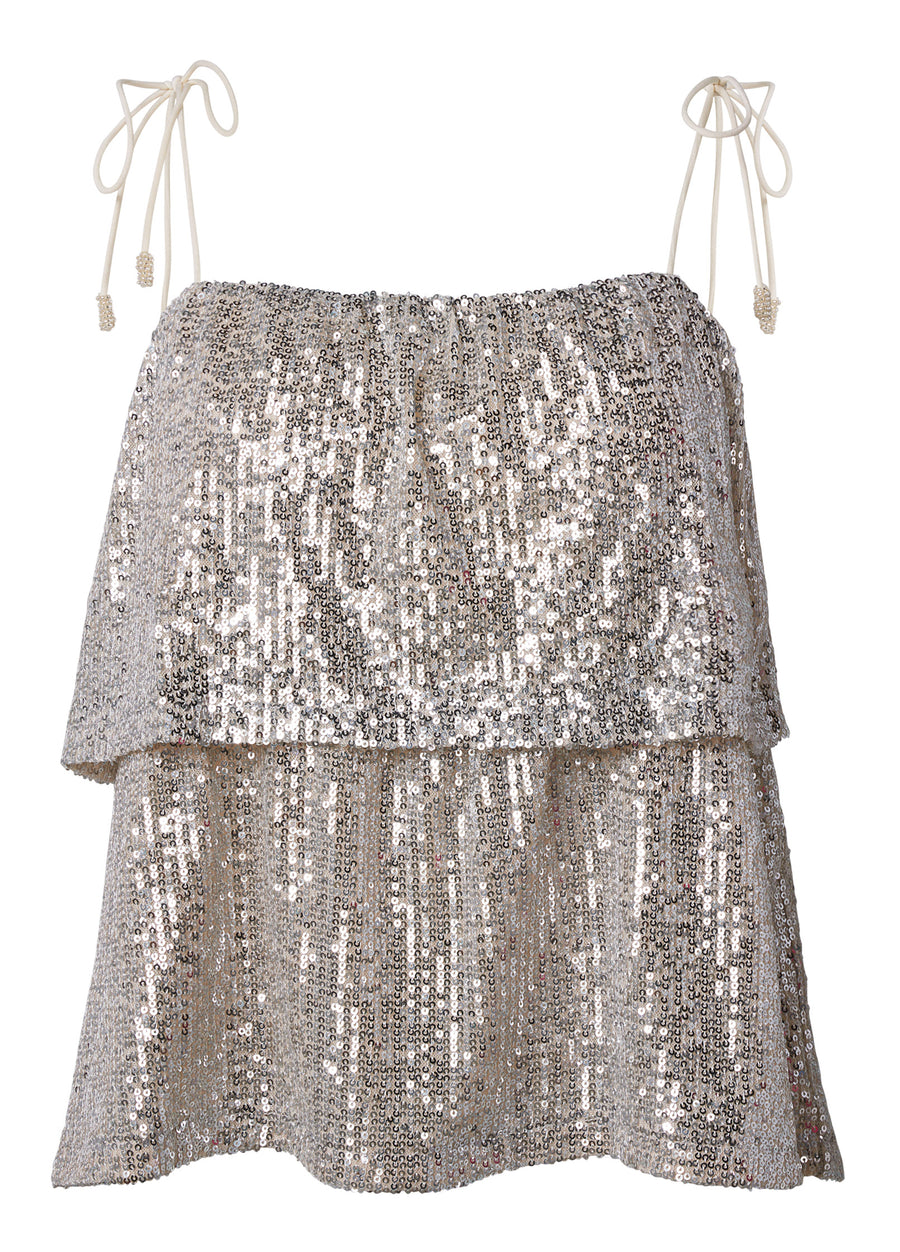 Tiered Sequin Tank Top - Champagne Metallic