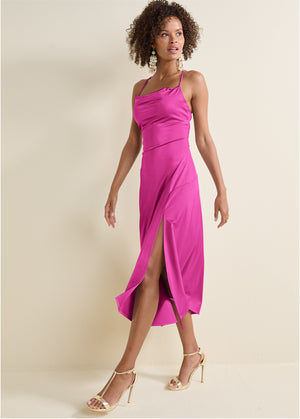 Satin midi dress  - Fuchsia - thumbnail-6